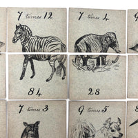 Fantastic British Hand-Drawn Pen and Ink Animal Multiplication Cards on Halved Raffle Tickets