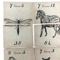 Fantastic British Hand-Drawn Pen and Ink Animal Multiplication Cards on Halved Raffle Tickets