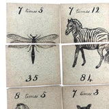 Fantastic British Hand-Drawn Pen and Ink Animal Multiplication Cards on Halved Raffle Tickets