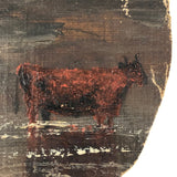 Miniature Antique Oil on Canvas Cow Painting in Silhouette Frame
