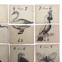 Fantastic British Hand-Drawn Pen and Ink Animal Multiplication Cards on Halved Raffle Tickets
