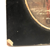 Miniature Antique Oil on Canvas Cow Painting in Silhouette Frame