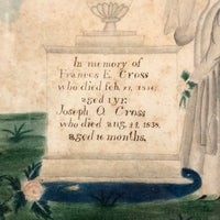 C. 1838 Folk Art Watercolor Mourning Picture for Two Infants, Framed