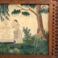 C. 1838 Folk Art Watercolor Mourning Picture for Two Infants, Framed
