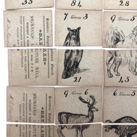 Fantastic British Hand-Drawn Pen and Ink Animal Multiplication Cards on Halved Raffle Tickets