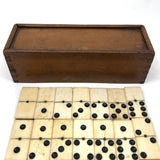 Victorian Bone Dominoes, Complete Double Six Set in Original Slide Top Box