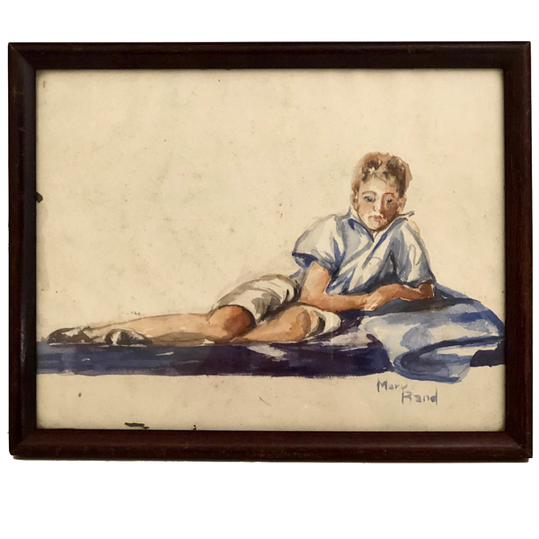 Dreamy Reclining Boy Watercolor Painting by Mary Rand
