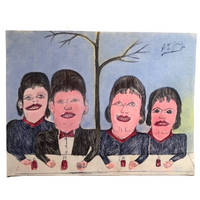 Shields Landon (S.L) Jones Four Figures at Table, Large Mixed Media Drawing
