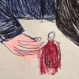 Shields Landon (S.L) Jones Four Figures at Table, Large Mixed Media Drawing