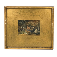 Antique Deer in Landscape Watercolor in Period Gilded Frame