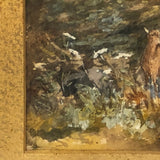 Antique Deer in Landscape Watercolor in Period Gilded Frame