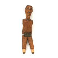 Brilliantly Hinged Old Carved Folk Art Man