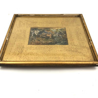 Antique Deer in Landscape Watercolor in Period Gilded Frame