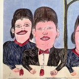 Shields Landon (S.L) Jones Four Figures at Table, Large Mixed Media Drawing