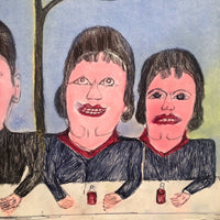 Shields Landon (S.L) Jones Four Figures at Table, Large Mixed Media Drawing