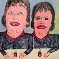 Shields Landon (S.L) Jones Four Figures at Table, Large Mixed Media Drawing