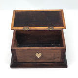 Lidded Handmade Wooden Box with Inlaid Mother of Pearl Heart