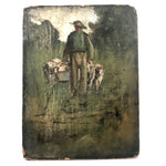 Man with Sheep, Antique Oil on Canvas on Board Painting
