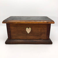 Lidded Handmade Wooden Box with Inlaid Mother of Pearl Heart