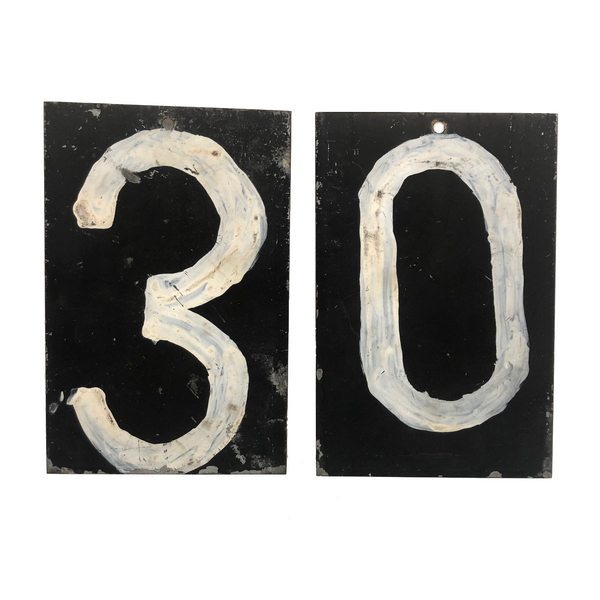 White on Black Double-sided, Hand-painted Scorekeeping Numbers - A Pair