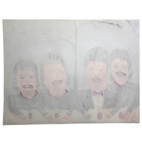 Shields Landon (S.L) Jones Four Figures at Table, Large Mixed Media Drawing