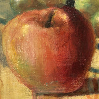 Vintage Russian Oil on Board Still Life with Melon, Apples, Grapes