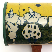 T. Cohn Co. c.1940s Tin Litho Noisemaker with Clowns and Dancers