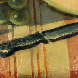 Vintage Russian Oil on Board Still Life with Melon, Apples, Grapes