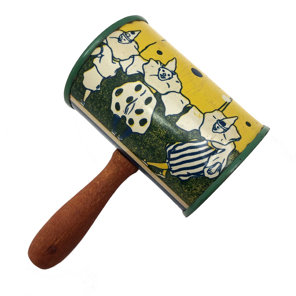 T. Cohn Co. c.1940s Tin Litho Noisemaker with Clowns and Dancers