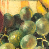 Vintage Russian Oil on Board Still Life with Melon, Apples, Grapes