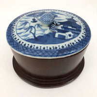 Chinese Export Canton Blue and White Porcelain Oval Lidded Box