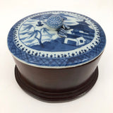 Chinese Export Canton Blue and White Porcelain Oval Lidded Box