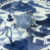 Chinese Export Canton Blue and White Porcelain Oval Lidded Box