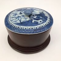 Chinese Export Canton Blue and White Porcelain Oval Lidded Box