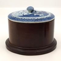 Chinese Export Canton Blue and White Porcelain Oval Lidded Box