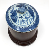 Chinese Export Canton Blue and White Porcelain Oval Lidded Box
