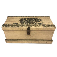 Antique Folk Art Painted Box With Tree, Flowers, Vines
