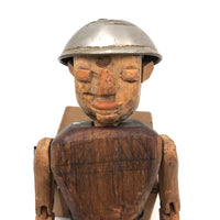 Carved Articulated Folk Art Figure with Tin Helmet