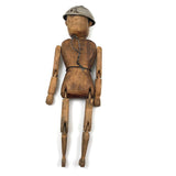 Carved Articulated Folk Art Figure with Tin Helmet