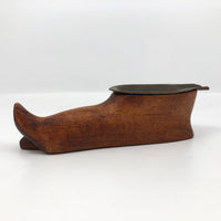 Carved Wooden Foot Shaped Ashtray with Copper Insert