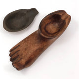 Carved Wooden Foot Shaped Ashtray with Copper Insert