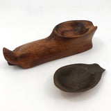 Carved Wooden Foot Shaped Ashtray with Copper Insert