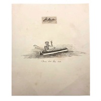John Burton 1830 Pen and Ink Skeleton in Floating Coffin Drawing, "Come O'er the Sea"