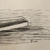 John Burton 1830 Pen and Ink Skeleton in Floating Coffin Drawing, "Come O'er the Sea"