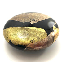 Stunning Randy Strong 1988 Black Art Glass Paperweight with Gold and Silver Foil
