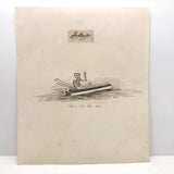 John Burton 1830 Pen and Ink Skeleton in Floating Coffin Drawing, "Come O'er the Sea"