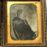 Early Ninth Plate Folk Art Daguerreotype of Man in Caned Chair
