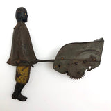 Rare Antique Black Americana Tin Toy Porter Pushing Wheelbarrow