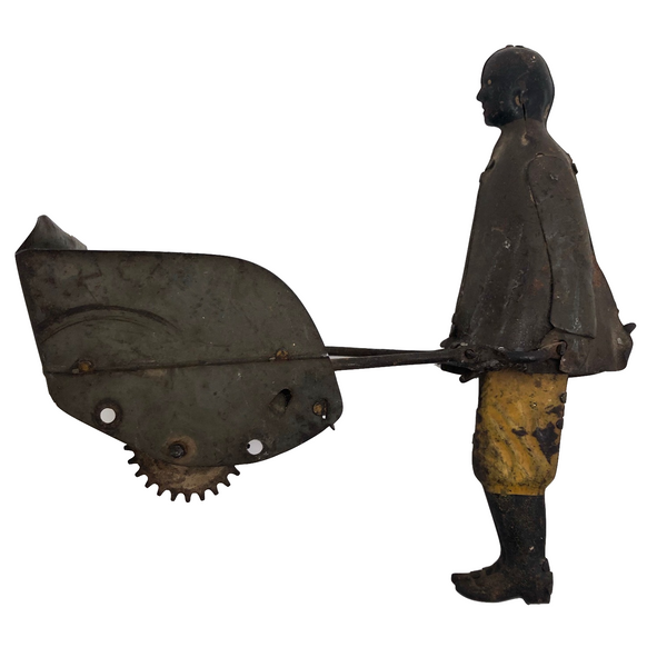 Rare Antique Black Americana Tin Toy Porter Pushing Wheelbarrow
