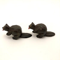 Carved, Painted and Signed Charming Wooden Beavers!